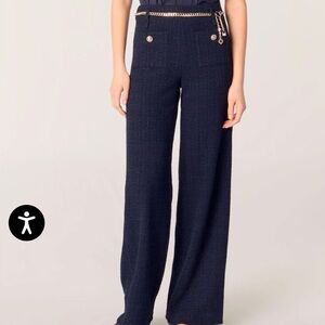 Maje Navy Wide-Leg Trousers with Chain Detail